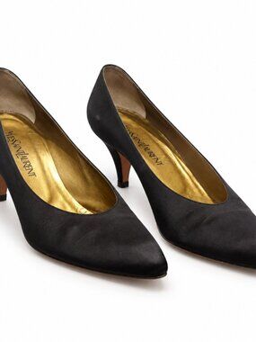 Yves Saint Laurent Black Satin Heels Pumps 9